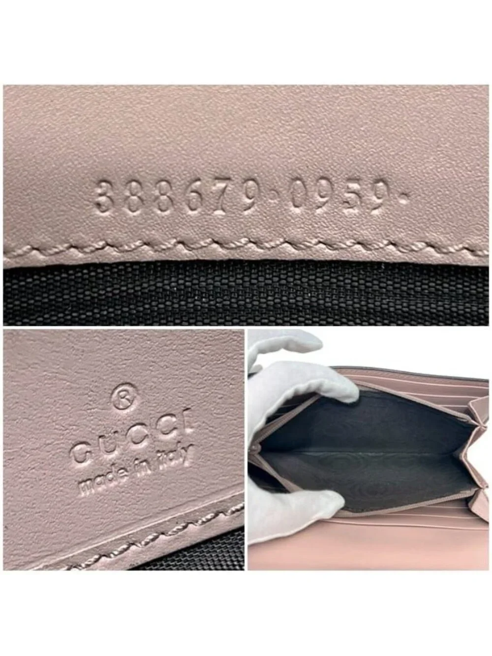 Gucci Bifold Long Wallet Pink Beige Striped Leather - Picture 6 of 13